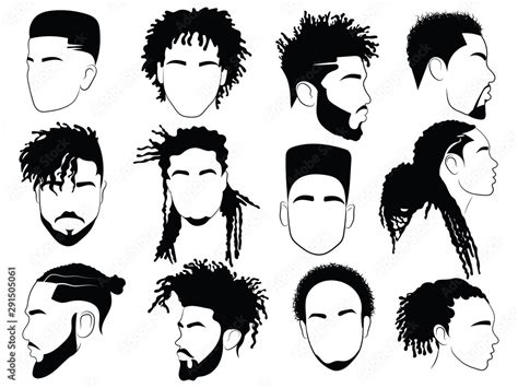 Set of afro hairstyles for men. Collection of dreads and afro braids ...