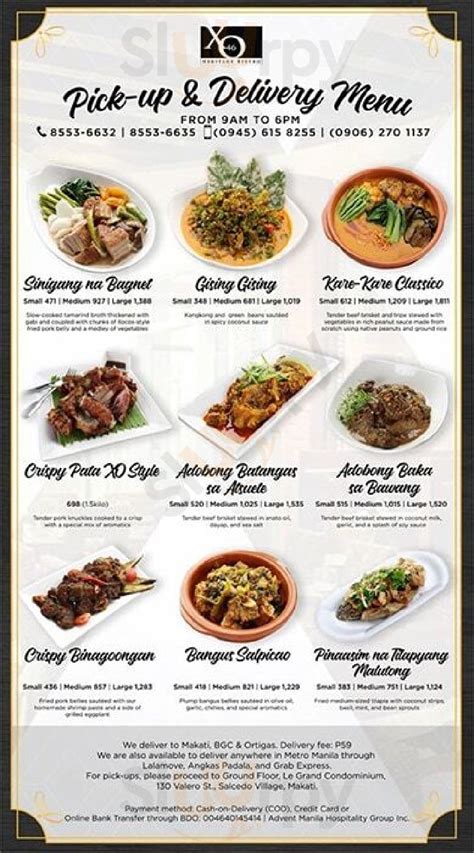 Xo 46 Heritage Bistro menù, Makati - Main Menu | Sluurpy