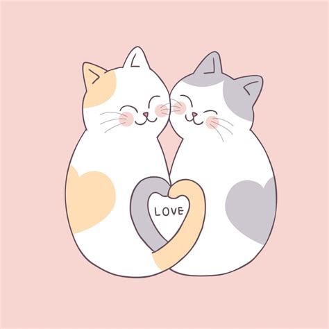 Premium Vector | Cartoon cute valentines day couple cats vector.