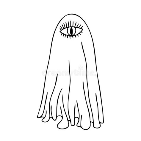 Isolated Vector Lined Black and White Illustration of Scary Ghost with an Eye Stock Vector ...