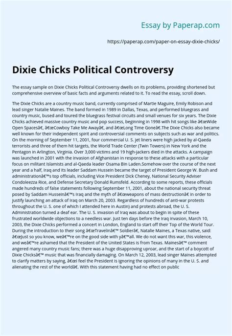 Dixie Chicks Political Controversy Free Essay Example