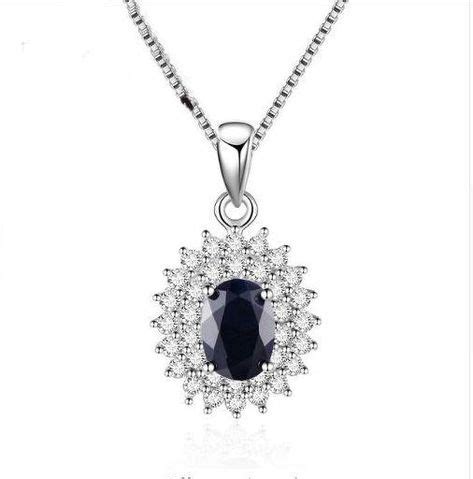 0.90 cts Natural Black Sapphire Pendant Necklace Set In 925 Sterling ...