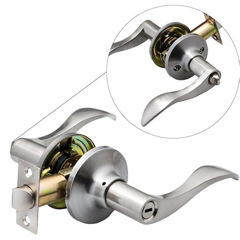 1 Lock/PK Stainless Steel Entry Door Lock Privacy Lever door handle Reversible for Right & Left ...