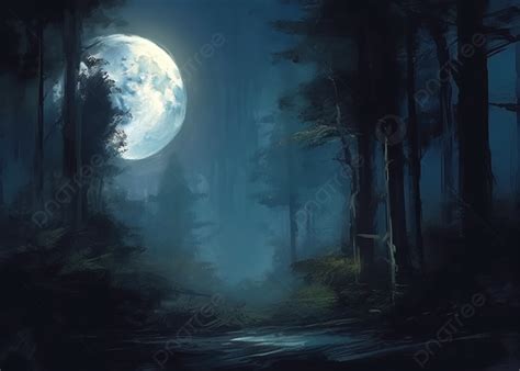 Moon Forest Blue Oil Painting Background, Moon, Blue, Moonlight ...