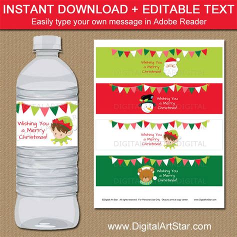 Christmas Water Bottle Labels Christmas Party Decor Kids Christmas Bottle Wraps Kids Christmas ...