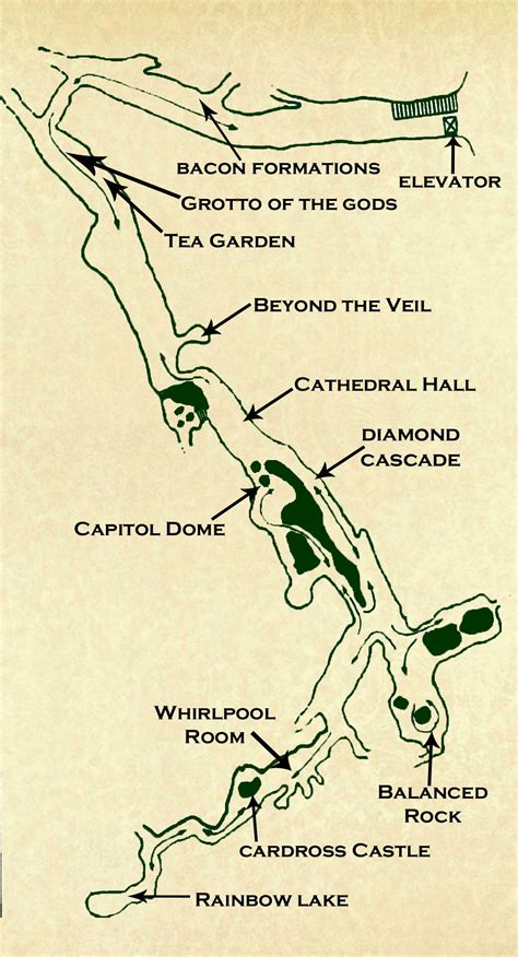 Map of Shenandoah Caverns, the only Virginia Cavern with elevator service. The tour is a mile ...