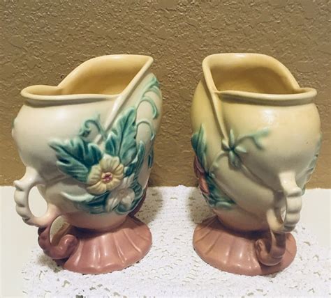 Vintage Pair of Hull Art Pottery Handled Vases W-5-6 1/2