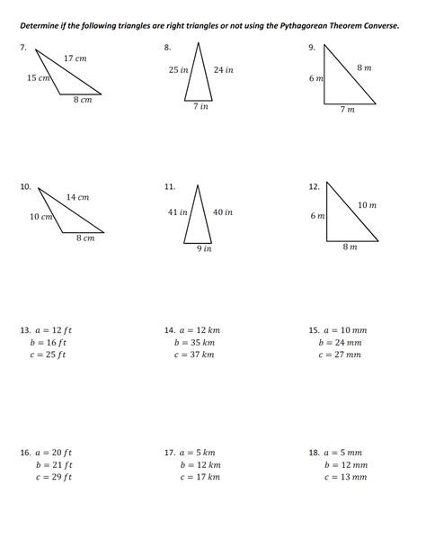 Converse Pythagorean Theorem Worksheet - Printable Word Searches