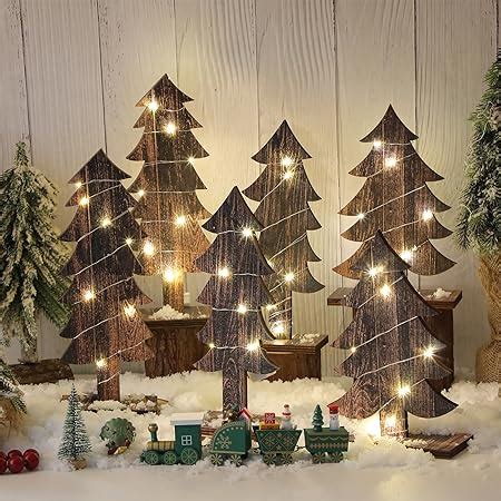 Amazon.com: 6 Pcs Tabletop Christmas Tree Decorations Office Standing Handmade Wood Trees Rustic ...