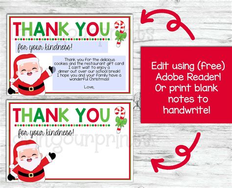 Christmas Thank You Notes Christmas Thank You Note From - Etsy