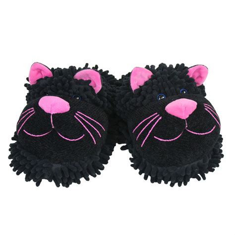 Fuzzy Black Cat Slippers – NoveltySlippers.com