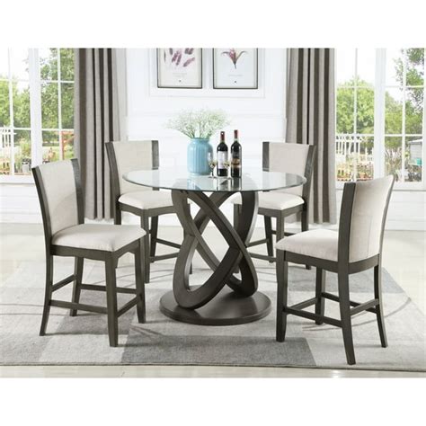 Roundhill Cicicol 5-Piece Glass Top Counter Height Dining Table with ...