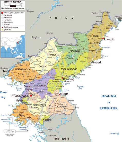 Large political and administrative map of North Korea with roads ...