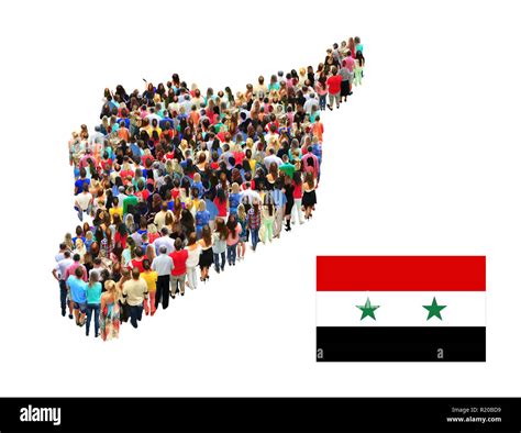 Map of Syria consist of different people isolated on white background. Syrian flag. National ...