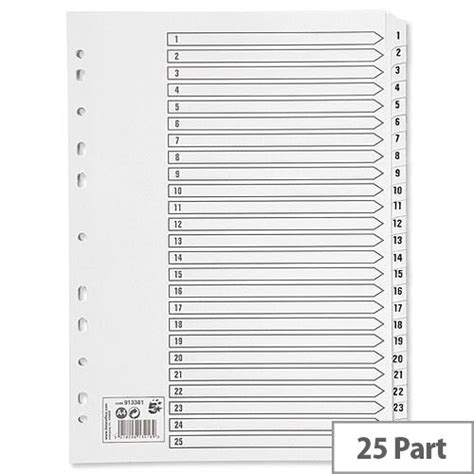 1-25 Part Index Divider Clear Tabs A4 White 5 Star - Hunt Office Ireland