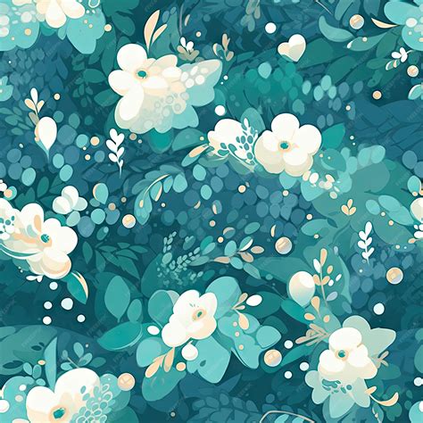 Premium AI Image | Turqoise and white floral wallpaper