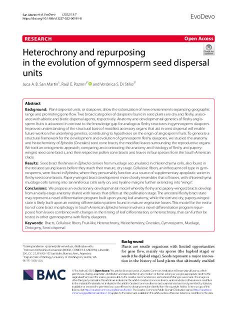 (PDF) Heterochrony and Repurposing in the Evolution of Gymnosperm Seed Dispersal Units ...