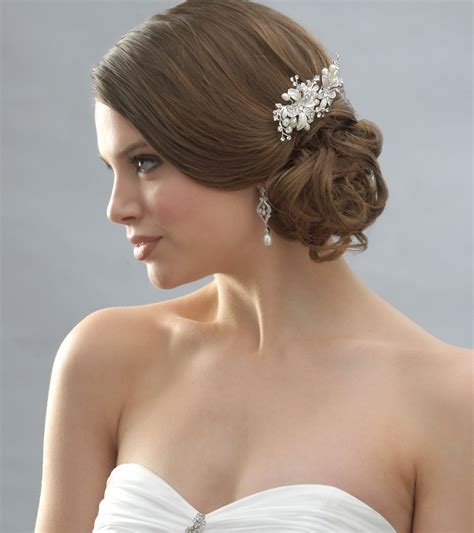 Side Bridal Comb Wedding Hair Piece with Flowers | Stud Earrings Silver