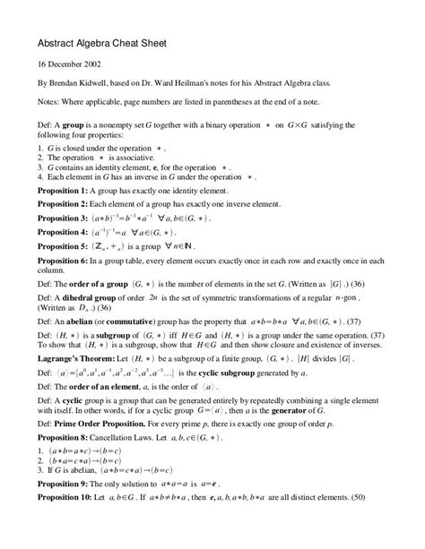 Abstract Algebra Cheat Sheet