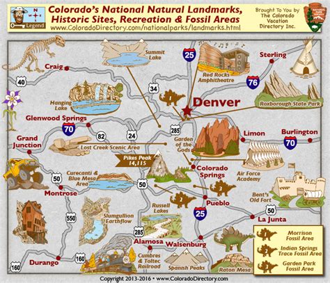 Colorado National Historic Fossil Sites Landmarks Map | Colorado ...