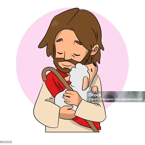 A Cartoon Vector Of Jesus Holding A Little Sheep Stock Illustration ...