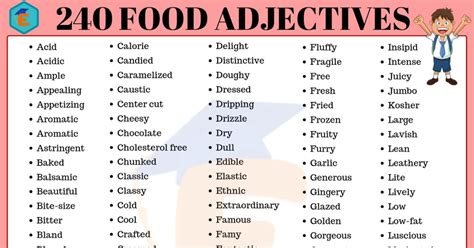 240 Food Adjectives – Adjectives to Describe Food in English - English Study Online