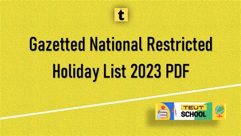 Gazetted National Restricted Holiday List 2023 PDF - TEUT School