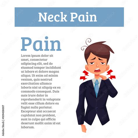 Pain in the neck of man, funny cartoon vector illustration isolated ...