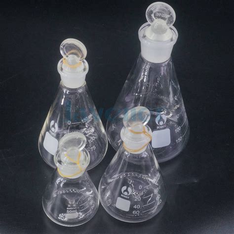 Sizes 50ml To 1000ml Lab Glass Erlenmeyer Conical Flask with Ground-in Stopper | eBay