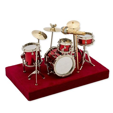 Red Drum Set Music Instrument Miniature Replica on Stand, Size 5 x 5 x ...