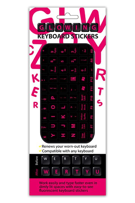 English Pink Glowing Keyboard Stickers * The Original * • Crazy Cards by Meri Designs