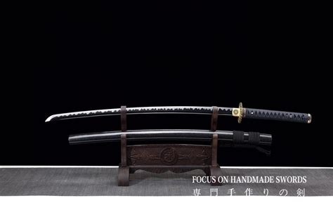 Hand Forged Katana Samurai Swords Manganese Steel Black Blade Shogunat ...