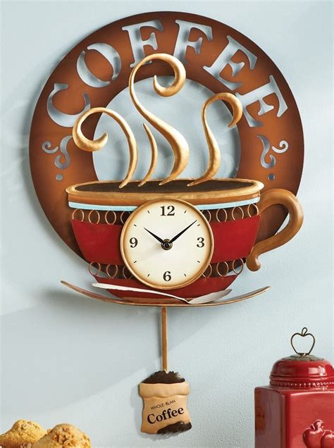 Coffee Cup Theme Kitchen Wall Clock Metal Home Decor Accent NEW I7485J44 | Kitchen wall clocks ...