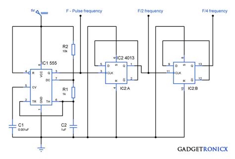 Frequency divider circuit using IC 555 and IC 4013 - Gadgetronicx