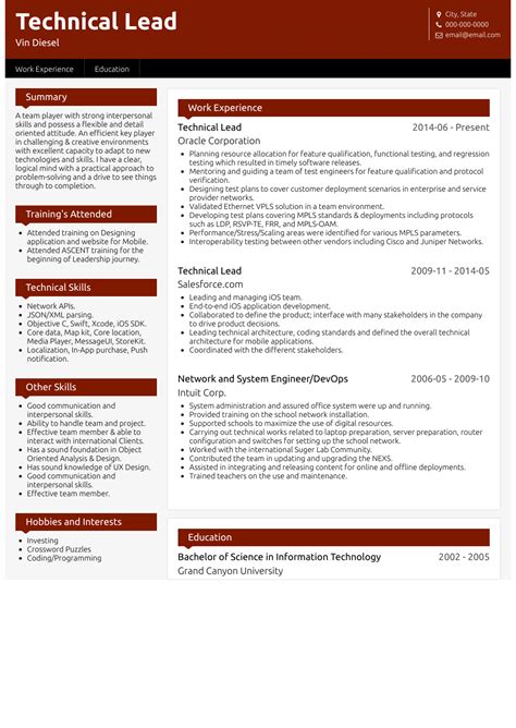 Project Lead Resume Sample