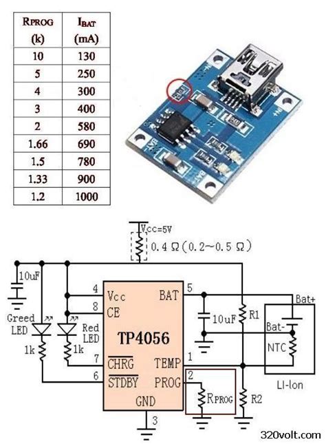 tp4056-prąd-rezystor-stół-rezystor progowy Projekty elektroniczne in ...