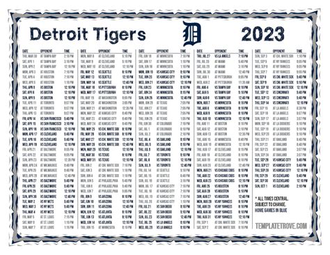 Printable 2023 Detroit Tigers Schedule