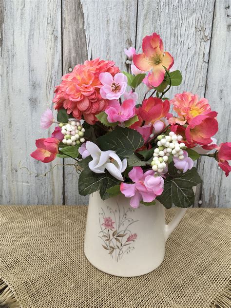 Pretty Pink Dahlia Floral Arrangement in Vintage Pitcher | Etsy | White ...