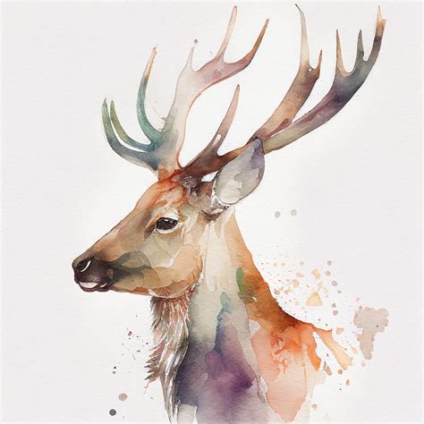 Wall Art Print | Deer, watercolor image, minimalist, warm colors | Abposters.com