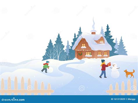 Country Cottage Winter Scene Stock Vector - Illustration of holiday, landscape: 161312829