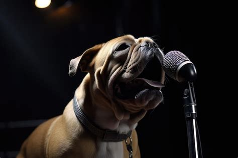 Premium AI Image | Dog on stage crooning into microphone with ...