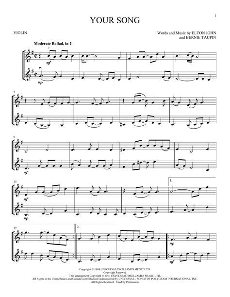 Elton John "Your Song" Sheet Music Notes | Download Printable PDF Score ...