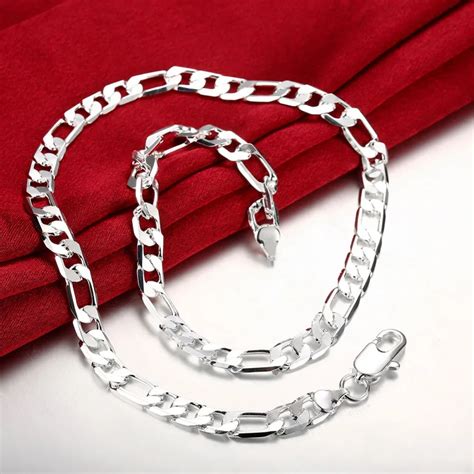 8 MM 18 inch 925 silver Chain 925 silver necklace Man Chain Men's 8M Flat Chain For Men Jewelry ...