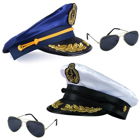 4 Pc Set Boat Captains Hat Yacht Captain Hat Ship Captain Costume White ...