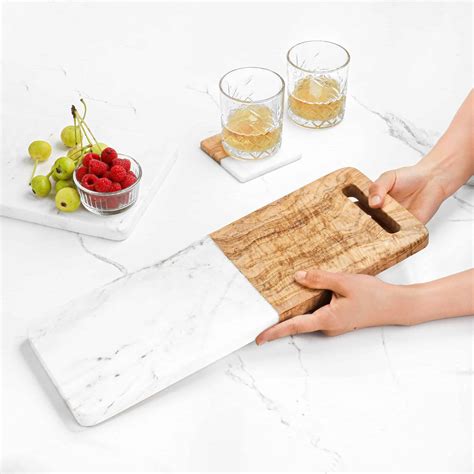 Wood and Marble Cutting Board with Handle - Artisraw