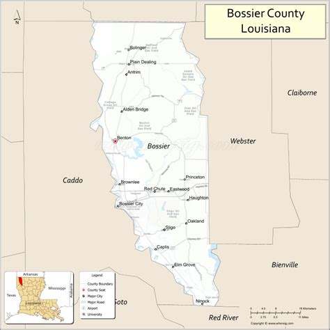 Bossier Parish Map, Louisiana - Where is Located, Cities, Population, Highways & Facts