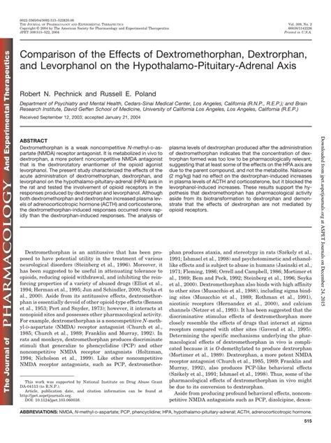 (PDF) Comparison of the Effects of Dextromethorphan, Dextrorphan, and Levorphanol on the ...