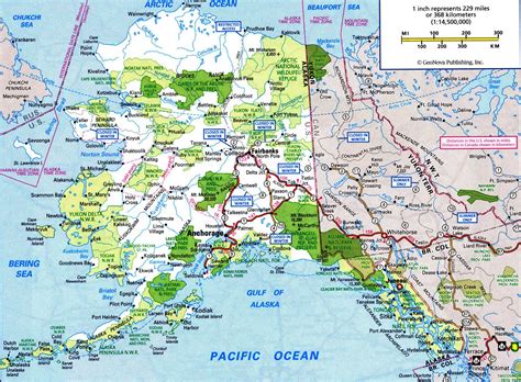 Road map of Alaska with distances between cities highway freeway free