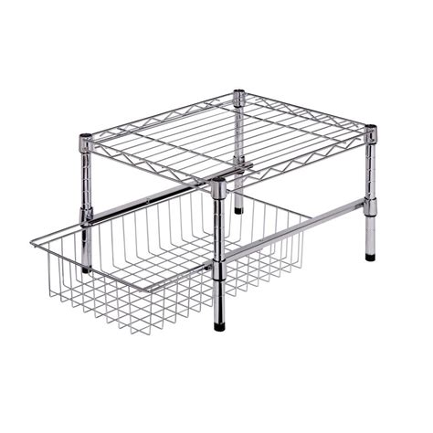 Honey-Can-Do 11 in. H x 15 in. W x 18 in. D Adjustable Steel Shelf with Basket Cabinet Organizer ...