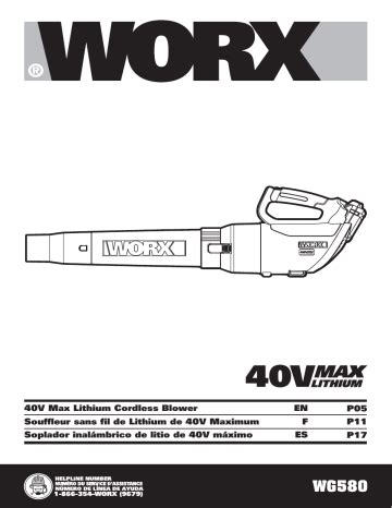 Worx WG580 40V Share Volt TURBINE Cordless Leaf Blower manual | Manualzz